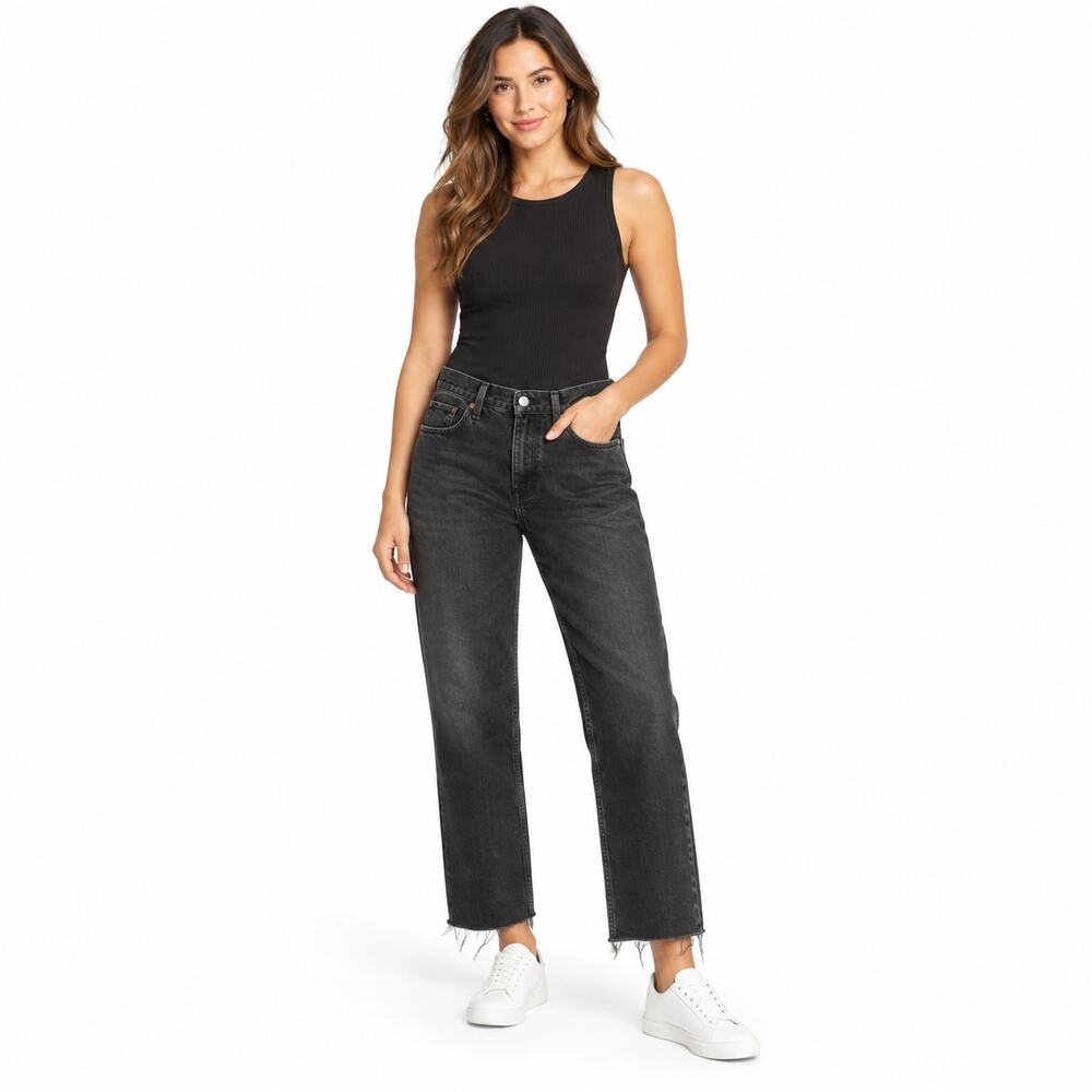 $265 NWT RE/DONE Womens 70s Stove Pipe Jeans Size 30 Aged Black High Rise Preppy